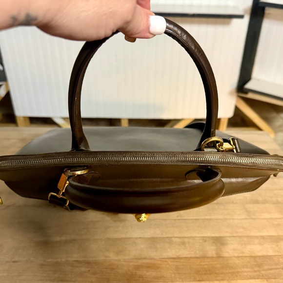 Salvatore Ferragamo Brown Calfskin Leather Studded Gancini Top Handle Bag - Picture 7 of 14